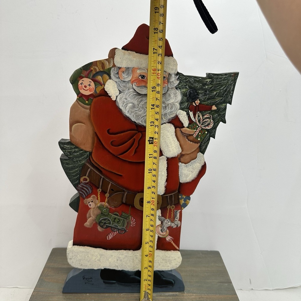 Hand Painted Folk Art Wooden Santa Christmas Figure Free Standing Signed 18.5" - Picture 9 of 13